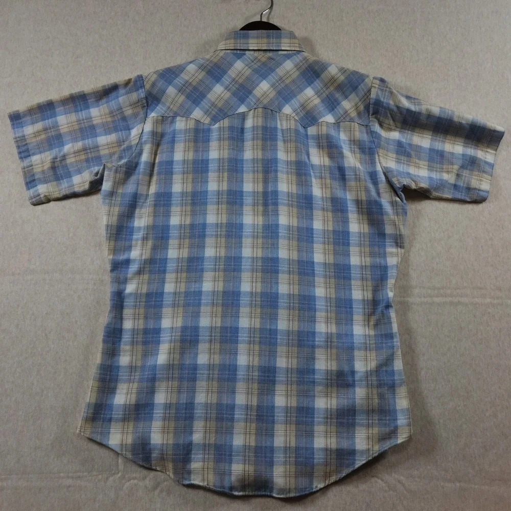 Vintage Levis Pearl Snap Shirt Mens Medium Short Sleeve Plaid Western Blue Y2K